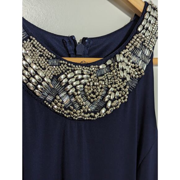 Lulus Pledging My Love Navy Blue Beaded Maxi Dress Womens Large Formal Gown Zip - Picture 5 of 7